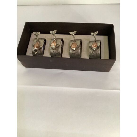 Dolphin Napkin Rings Craft Accessories Set Of 4 Heavy Silver Stoned - Picture 6 of 6